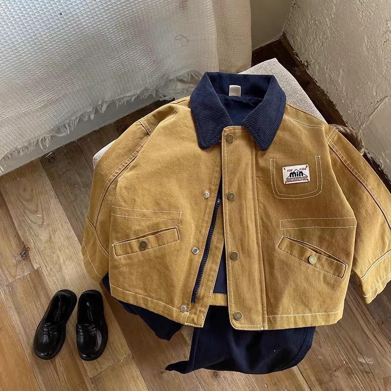 Children's Jackets 2025 Spring Boys' Workwear Jackets for Young Children and Toddlers Boys' Turn-Down Collar Jackets