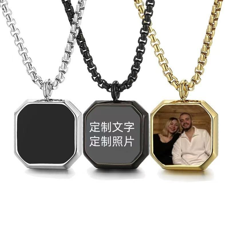 Cross-border Thermal Imaging Color Change Photo Personalized Customized Stainless Steel Necklace Men and Women Souvenirs Christmas Gifts