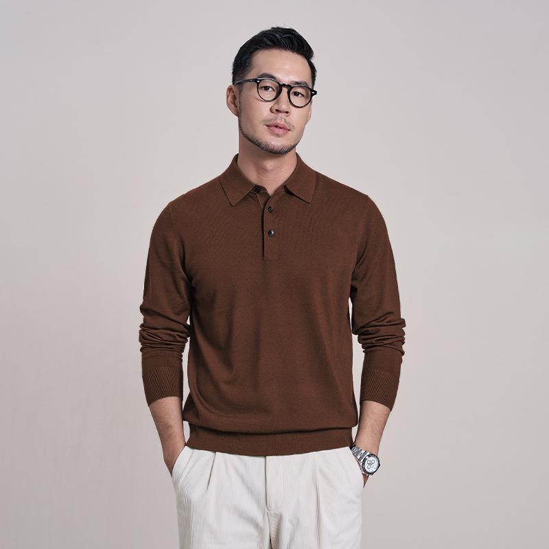 [Thin Style, Machine Washable] Business Men's Wool Sweater, 100% Fine-Spun Wool Men's Sweater, Polo Shirt, Knitwear