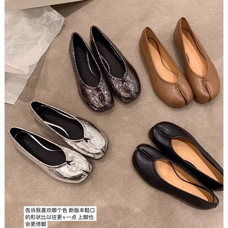 Sheepskin Version New Upgraded Model~M*6 Spring and Autumn Shallow Mouth Genuine Leather Flat Toe-Splitting Ballet Flats Women's Pig's Hoof Shoes