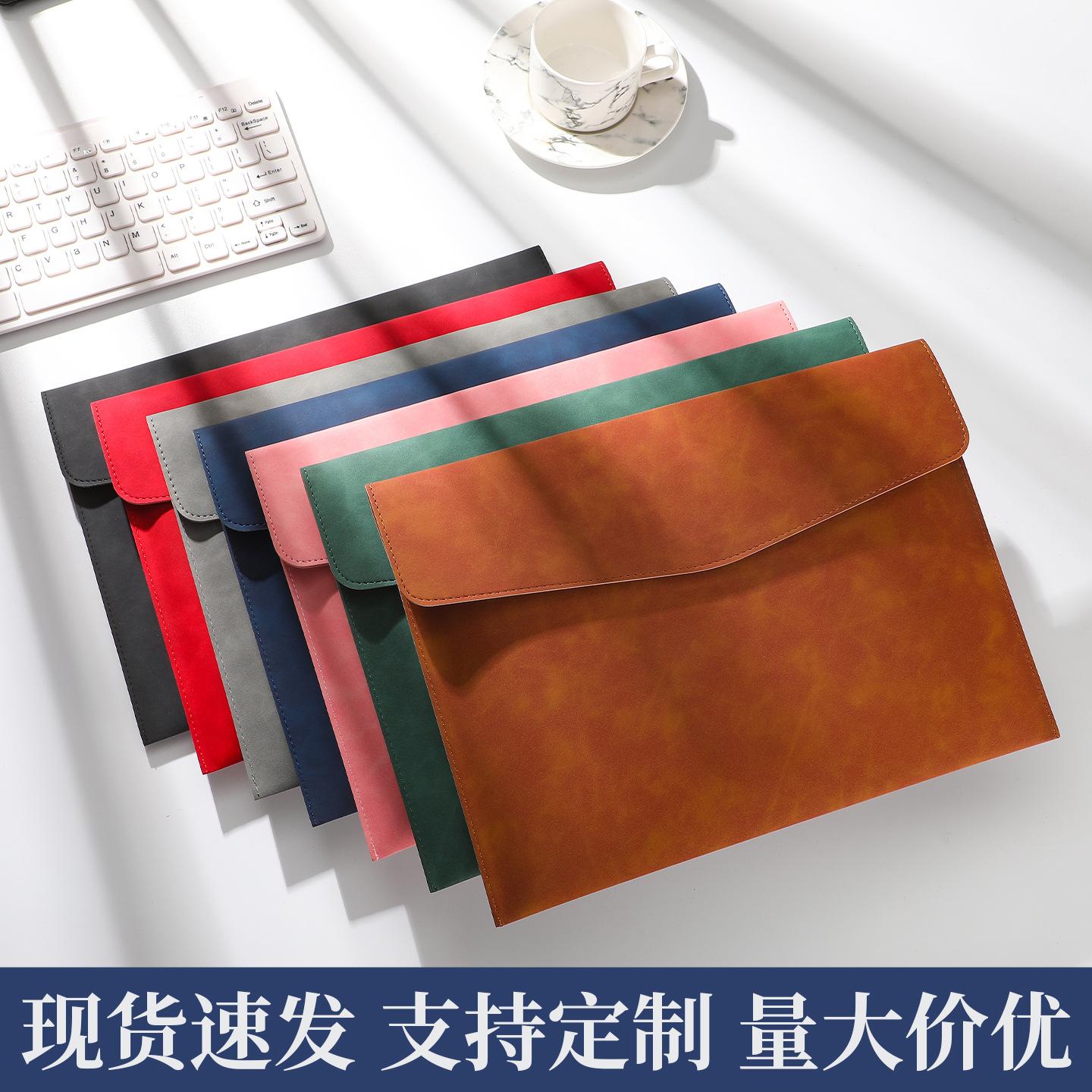 Cross-Border Leather Document Bag A4 Paper Folder Business Briefcase Pu Leather Simple Thickened Receipt Storage Bag Wholesale