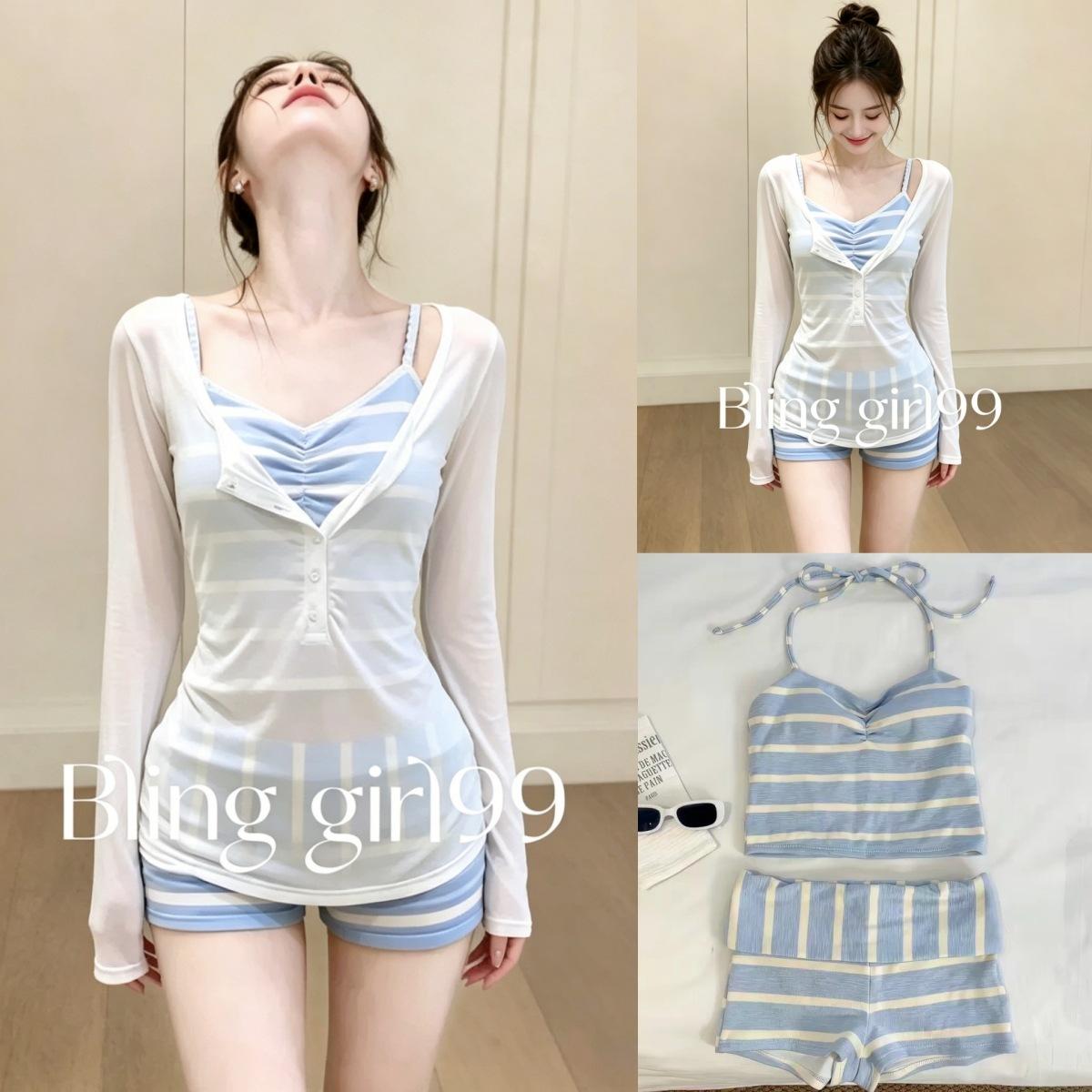 [Sea Salt Diary] Korean-Style Ins Trendy Fresh and Simple Two-Piece Swimsuit for Women, Slimming and Flattering, Suitable for Vacation and Hot Springs, Conservative Design