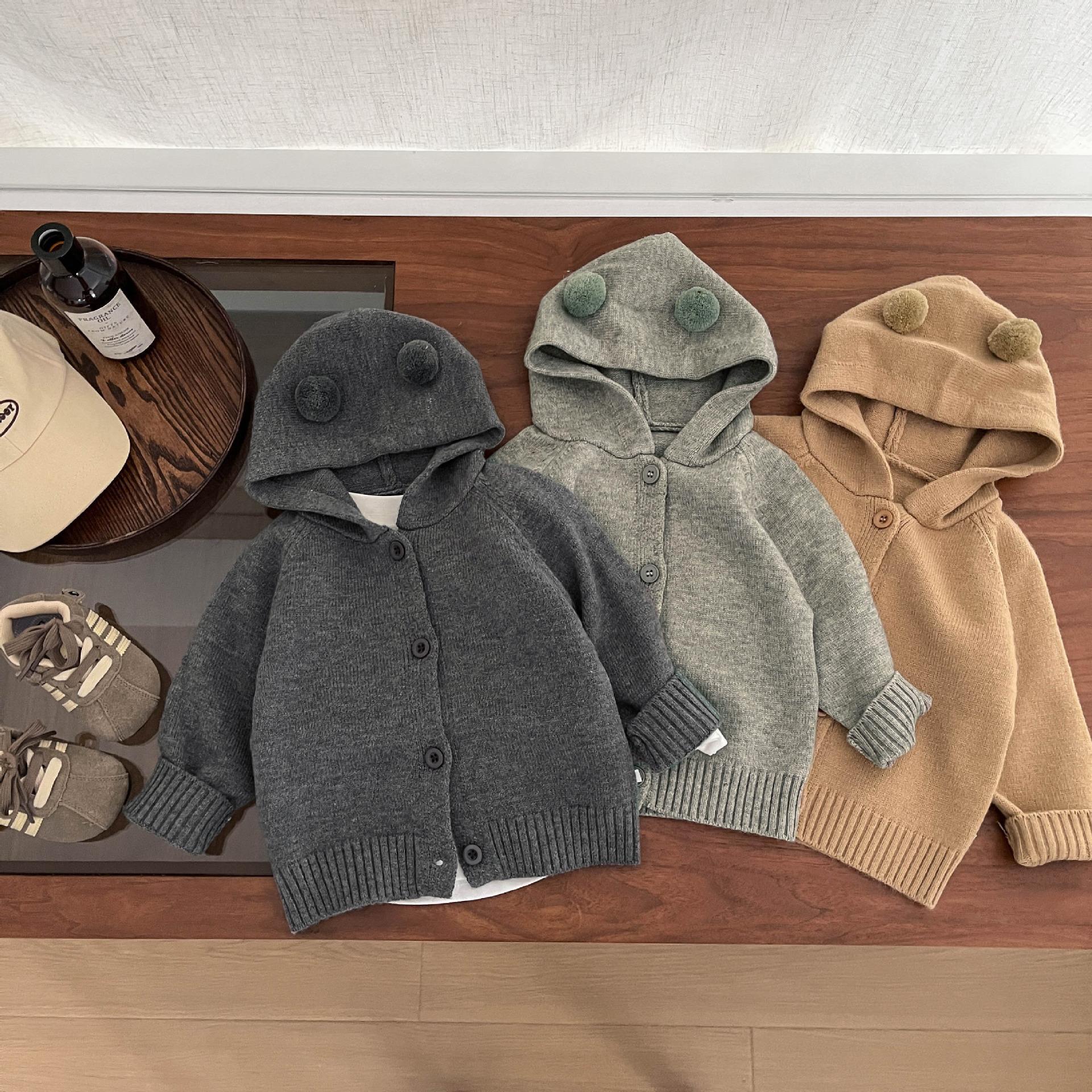 Baby Autumn and Winter Sweaters, Korean Style Versatile Knitted Cardigans for Boys and Girls, Children's Casual Hooded Woolen Coats, Autumn Clothing
