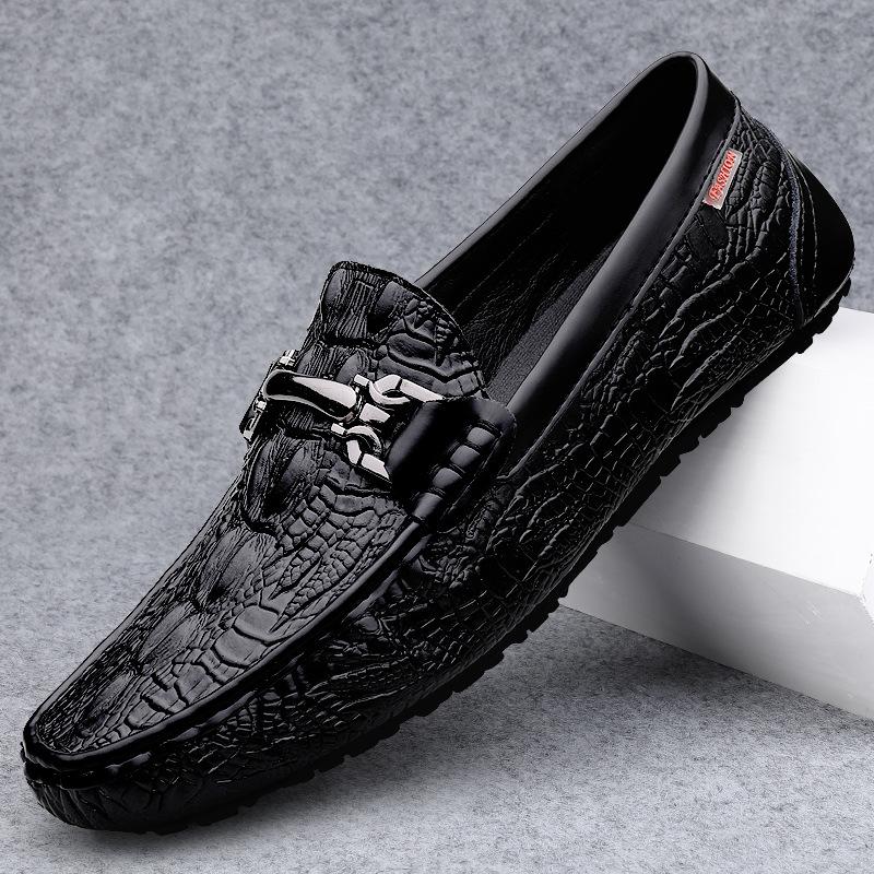 New Men's Shoes, Crocodile Leather Loafers, Genuine Leather Versatile Shoes, All-Season High-End Trendy Casual Moccasins for Men