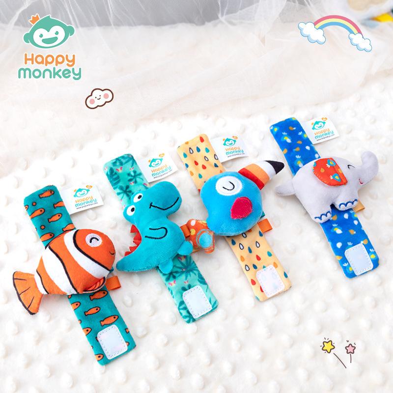 Happy Monkey Baby Wristband Rattle Toy Baby Cartoon Animal Watch Strap Newborn Gift