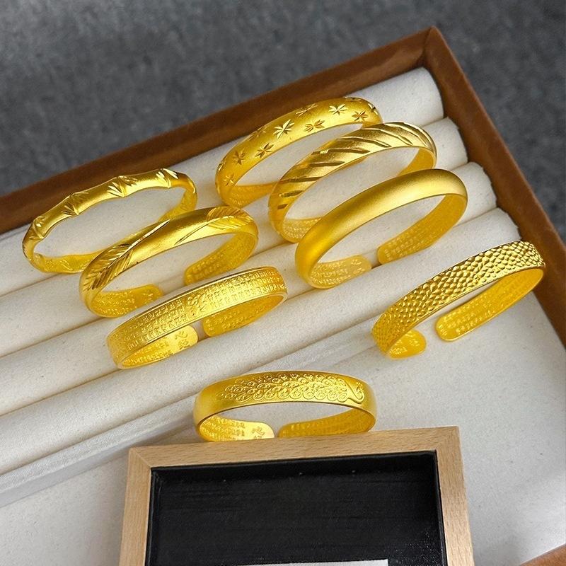 Gold Store Same Style Sand Gold Ancient Method Open High Color Retention Sandblasted Open Heart Sutra Bracelet Wholesale from Xiaohongshu and Douyin