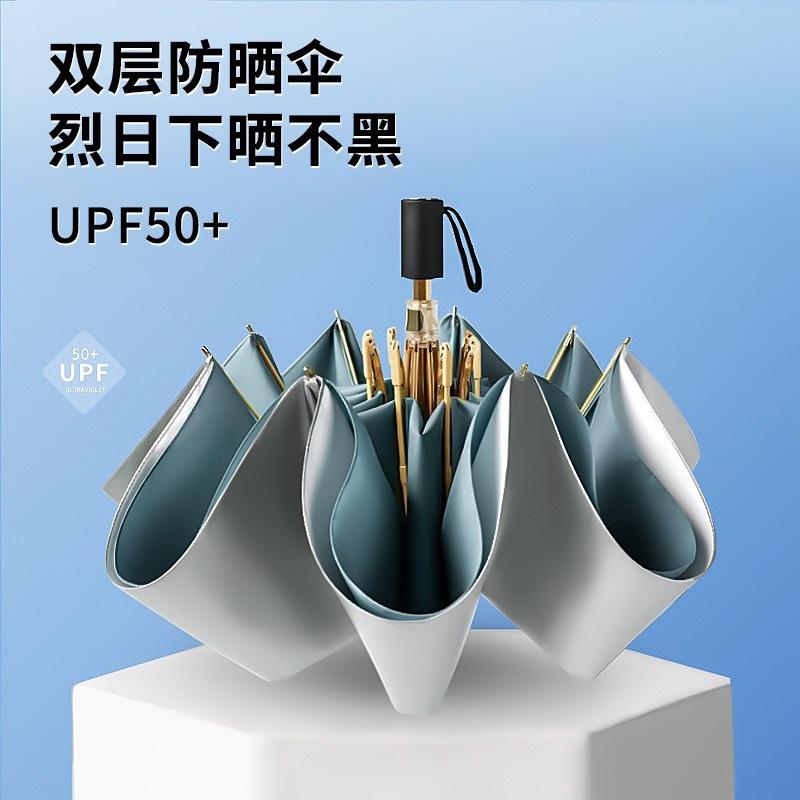 Double-layer sun umbrella UPF50+ titanium silver sunshade umbrella, zero-light transmission black coating 70% off UV protection sun umbrella