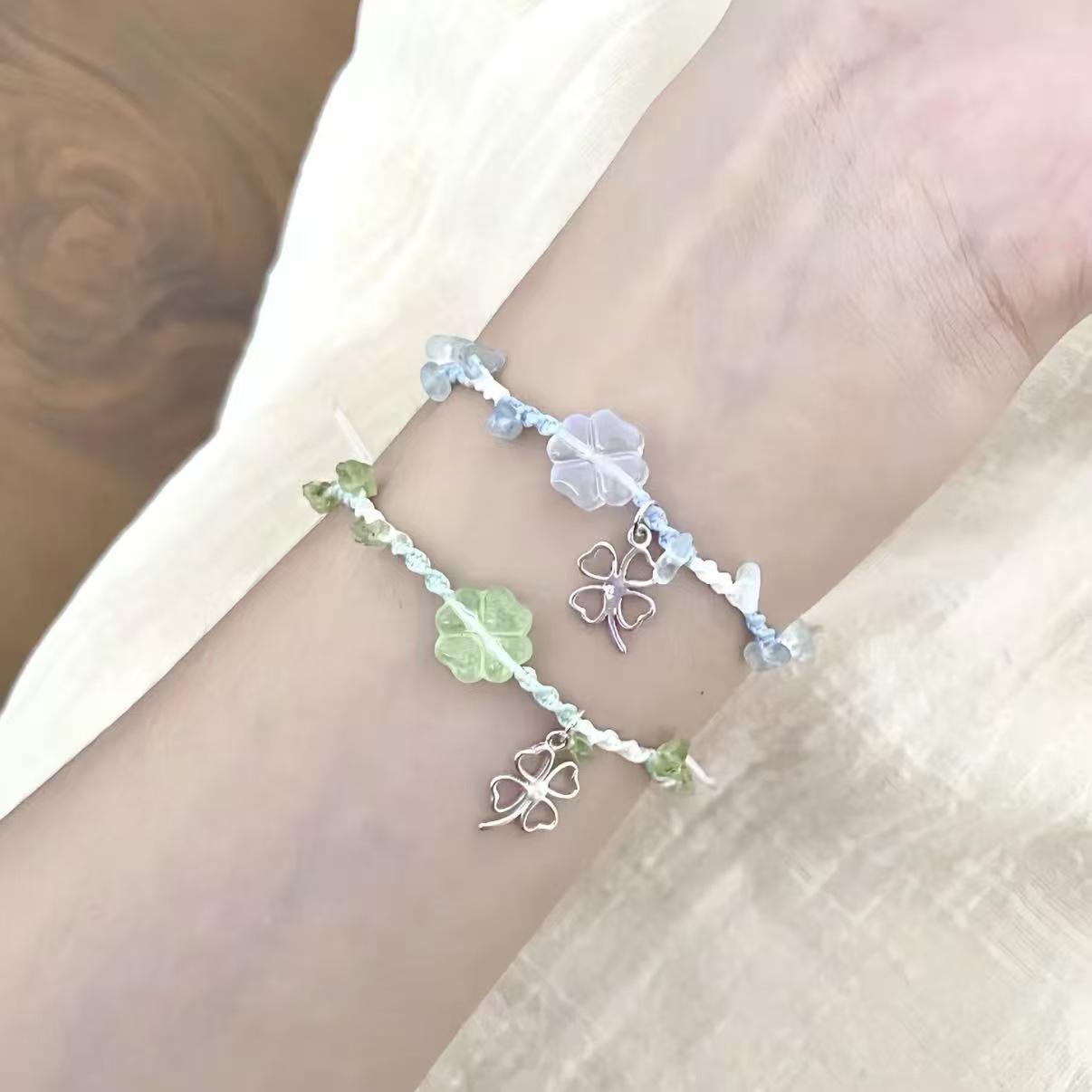 Lucky Four-Leaf Clover Bracelet Woven Bracelet Niche Simple Versatile Gift for Couples and Besties
