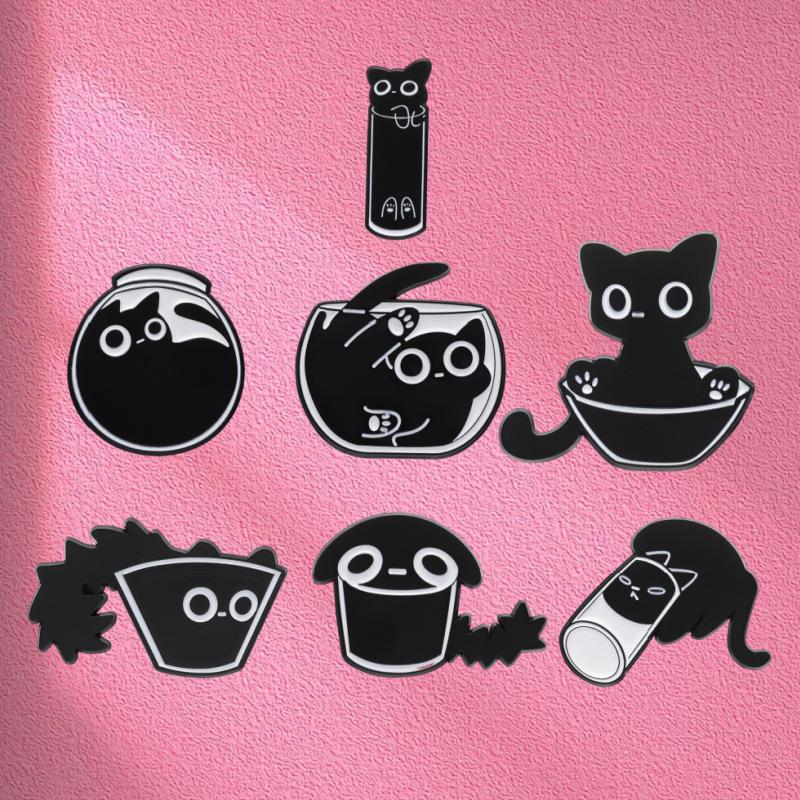 Funny Cartoon Black Cat Brooch Personality Black Kitten Pet Cat Animal Brooch Bag Accessories New