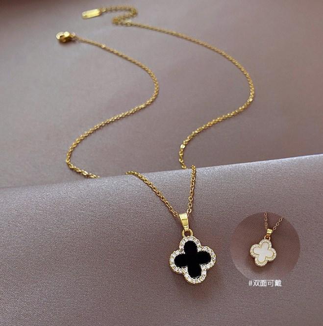 Copper-Plated Real Gold Pendant Micro-Inlaid Double-Sided Elegant Four-Leaf Clover Versatile Popular Same Style Fashion Accessible Luxury Simple Factory Price