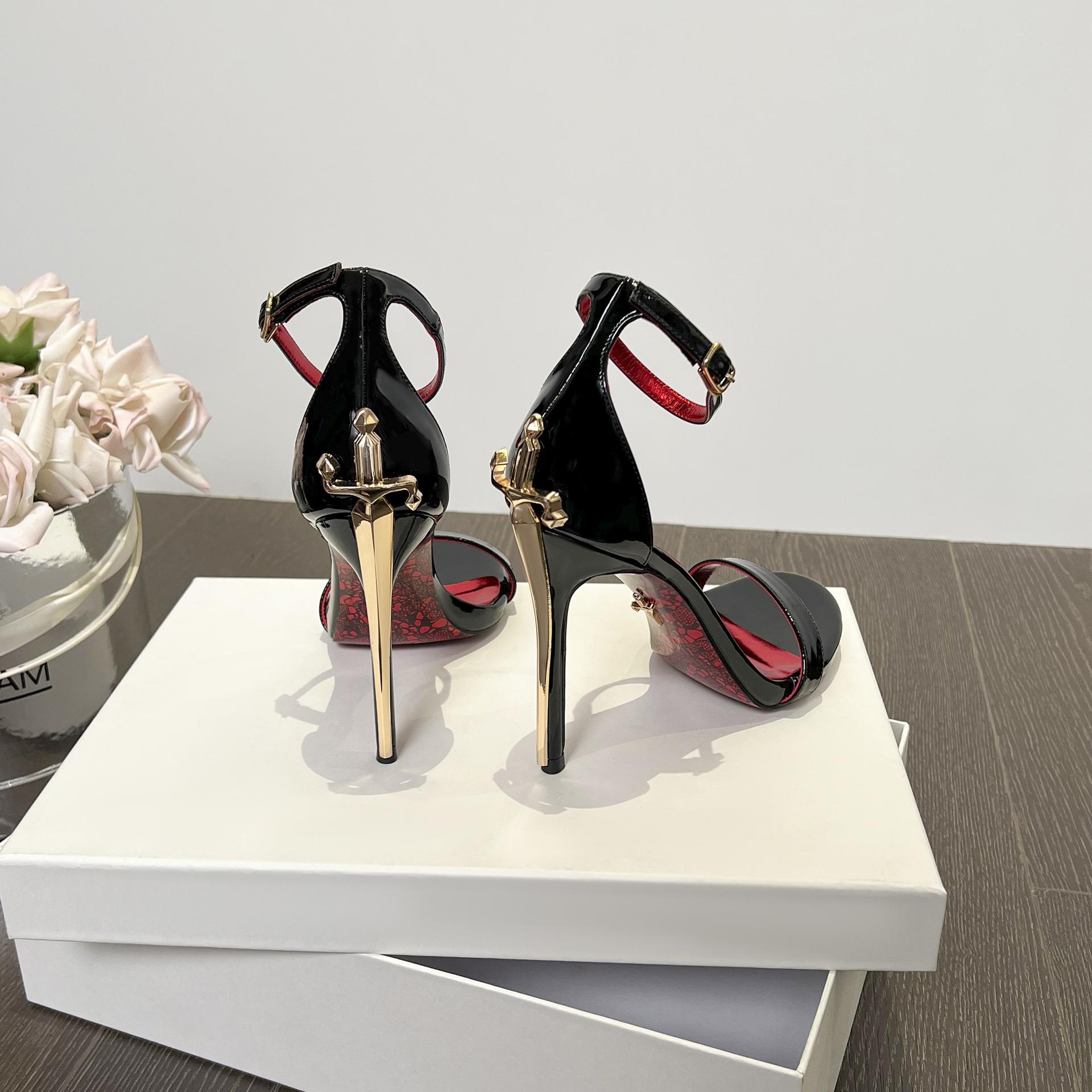 2026 New Model Red-Soled Patent Leather One-Strap High-Heeled Sandals for Women, Mature Style, Thin Heels, Sexy, Fashionable, Versatile
