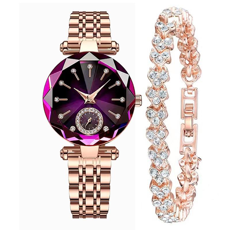 Women's Quartz Gold-Plated Watch, High-Value Simple Alloy Leather Strap Retro Diamond-Encrusted Wristwatch for Middle School Students