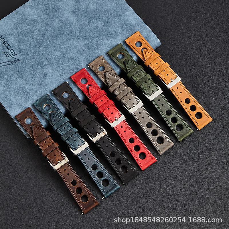 In-stock vintage top-layer crazy horse leather watch strap suitable for 19MM and 24MM sports breathable soft quick-release watch straps wholesale