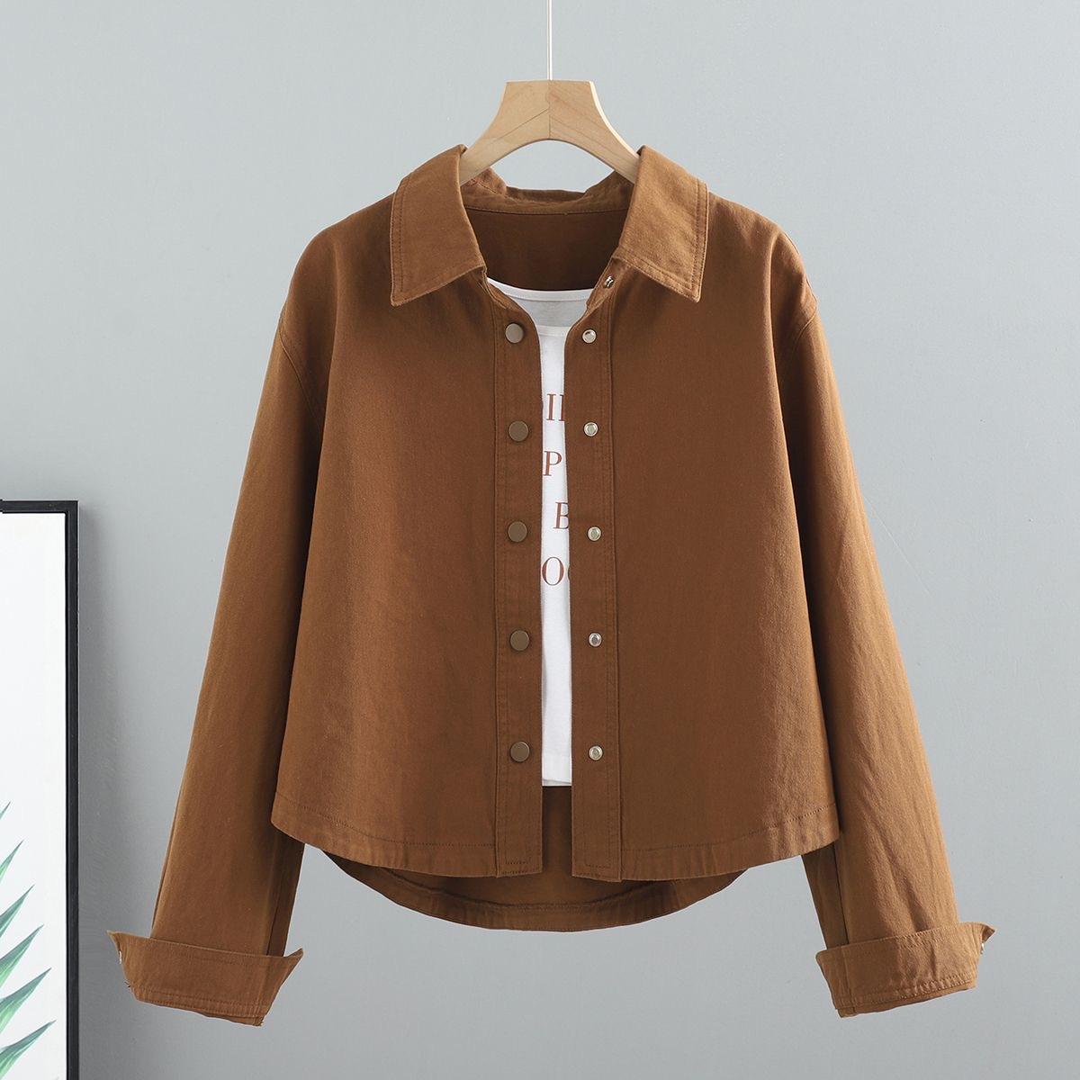 Denim Fashion Coat Women's Spring and Autumn Short Korean Style Loose and Versatile Long-Sleeved Shirt Work Jacket Trendy Top