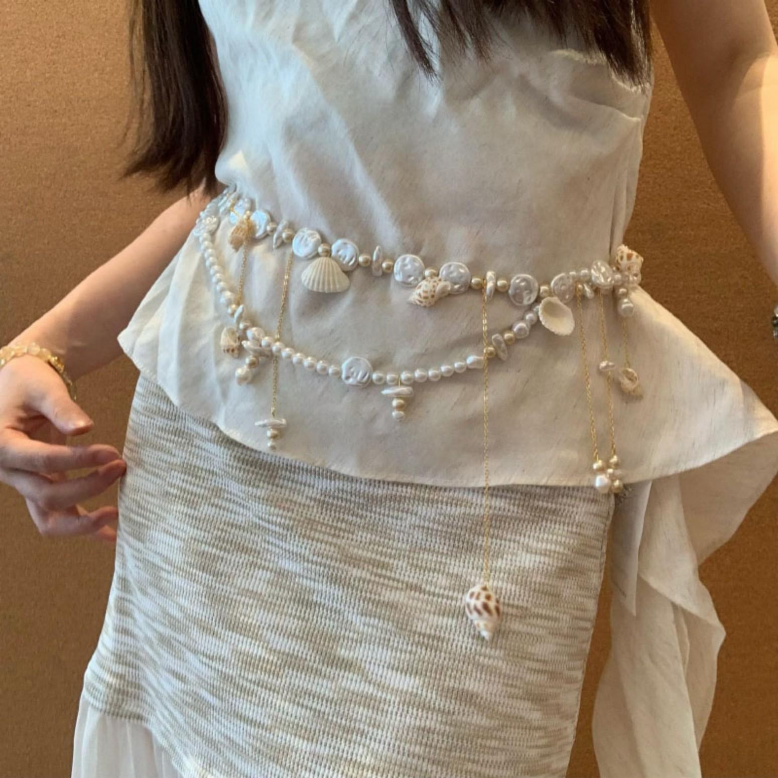 Beachwear Essential~2025 New Pearl Shell Tassel Waist Chain Women's Vacation Belt Skirt Accessory