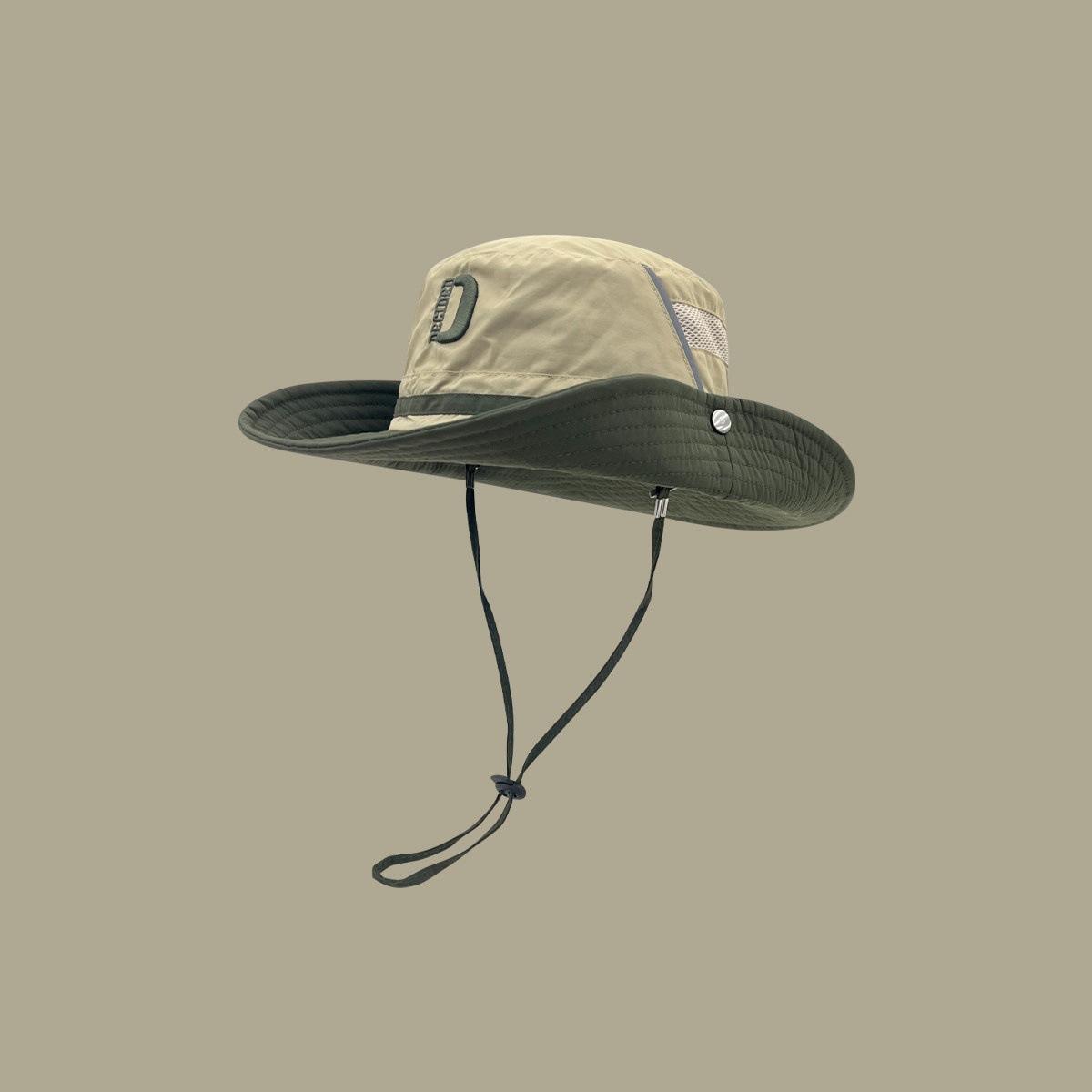 New Style Sun Protection Fisherman's Hat for Men and Women with Large Brim, Mesh, Breathable, Quick-Drying, Color-Blocking, Windproof Rope, Mountaineering and Fishing Sun Hat