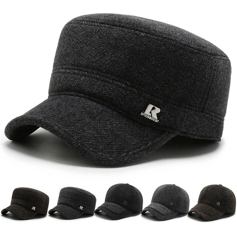 Middle-Aged and Elderly Men's Woolen Baseball Cap Autumn and Winter Dad Grandpa Warm Hat with Fleece Thickened Ear Protection Duckbill Cap