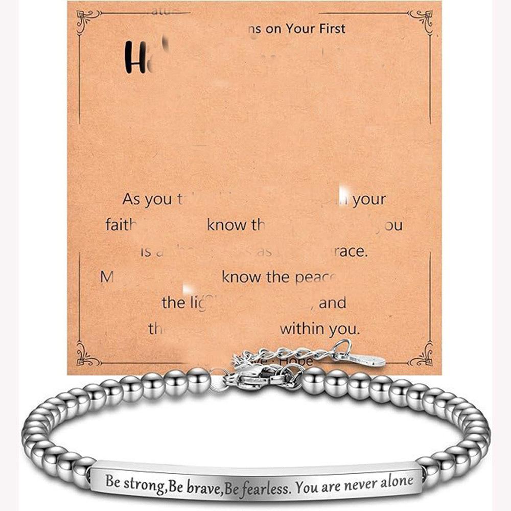 Cross-Border Beaded Bracelet with Engraved Stainless Steel Silver Beads, Adjustable Women's Gift Bracelet, Stainless Steel Engraved Bracelet