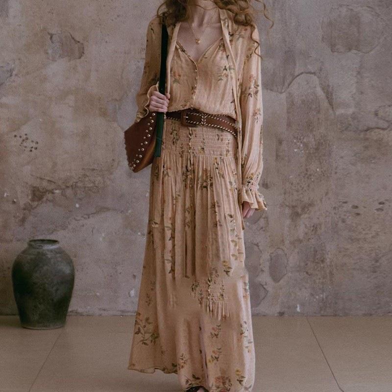 In-stock Ptre "Misty Wild Rose" rayon flowy ruched dress, French vintage dress, vintage floral print