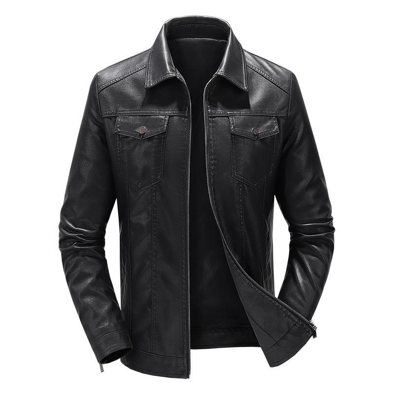Cross-border Men's Leather New Arrival Spring Autumn and Winter Korean Style Slim-fit Fashionable fleece-lined Thickened Motorcycle Jacket Men's Leather Jacket