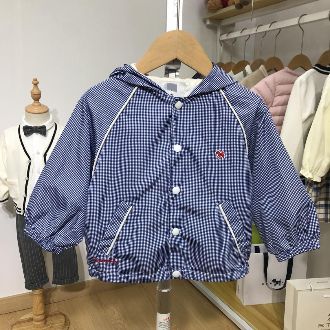 Y Korean-style children's clothing, double-layered hooded jacket for boys and girls, fine plaid baseball jacket 6091602
