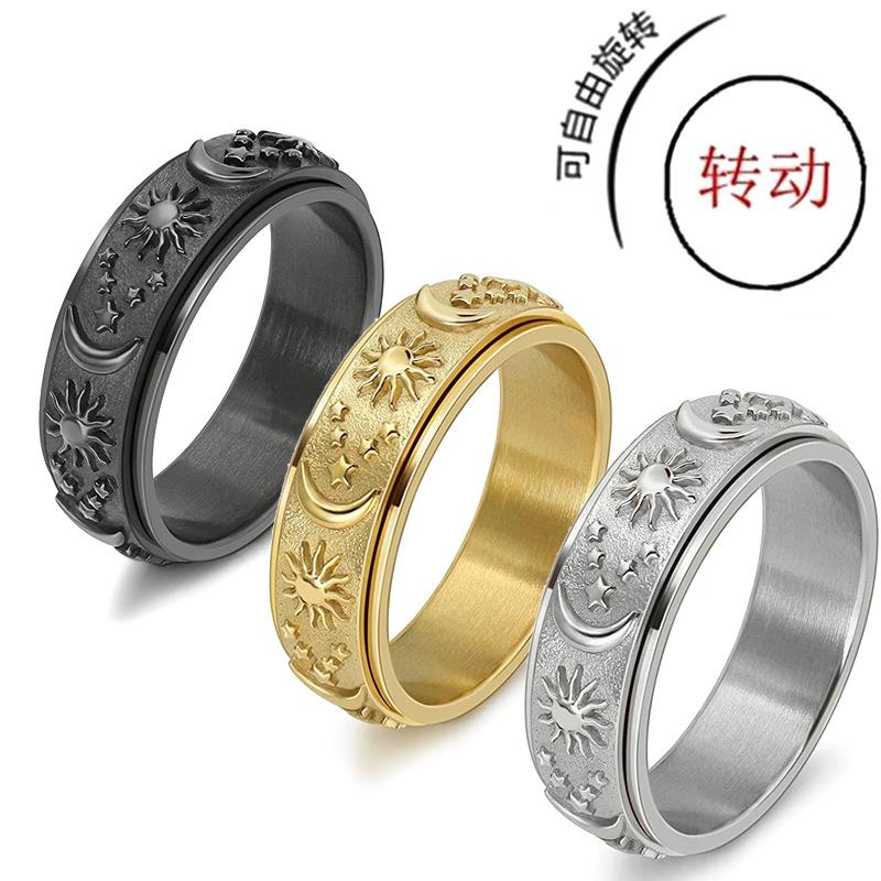 Xinghe Amazon Star Moon Sun Titanium Steel Ring Rotatable Bohemian Style Decompression Hand Jewelry