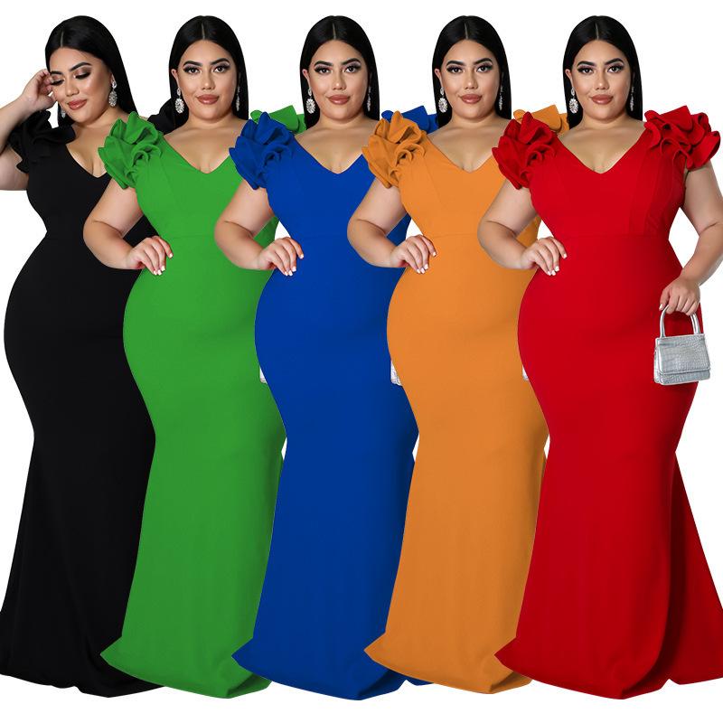 My961 European and American Fashion Plus Size Women's Summer New Sexy Lotus Leaf Sleeves Hip-Covering Backless Dress Dress