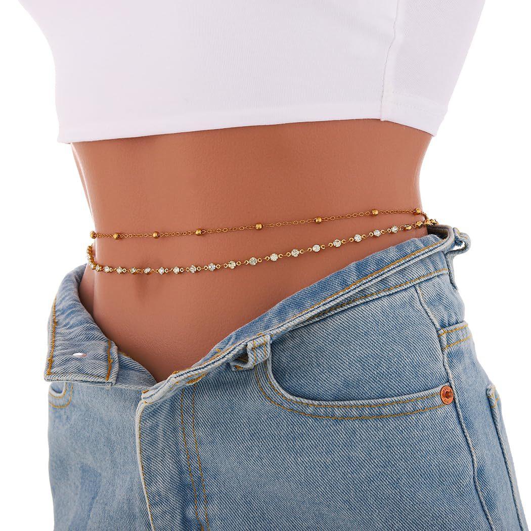 Europe and the United States cross-border jewelry fashion sexy inlaid rhinestone waist chain women's ball chain beach body chain waist chain belly chain