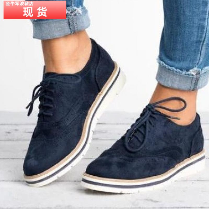 Brockleburne women's shoes, new spring and autumn style, matte flat-soled front-tie retro British style casual women's leather shoes
