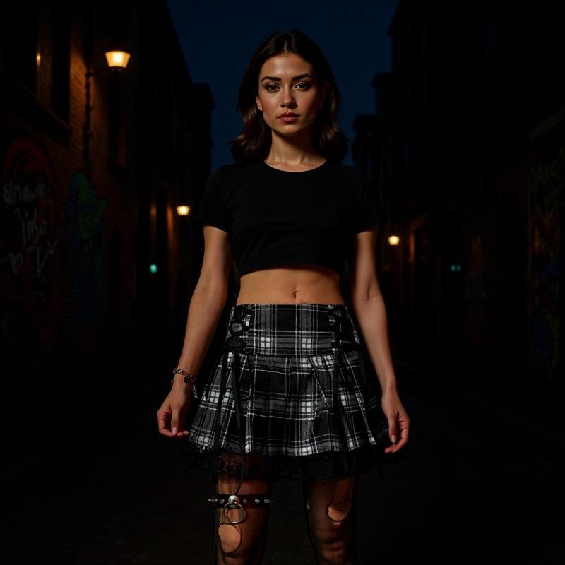Plaid Cross-Tie Lace Pleated Short Skirt for Women 2024 New Hot Girl Style Subculture Skirt