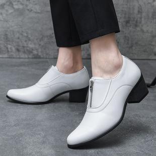 Cross Border High Heel Leather Shoes Men's Wedding Banquet Formal Men's Shoes 37 Size Fashionable High Heels Stylist Shoes Zipper Men