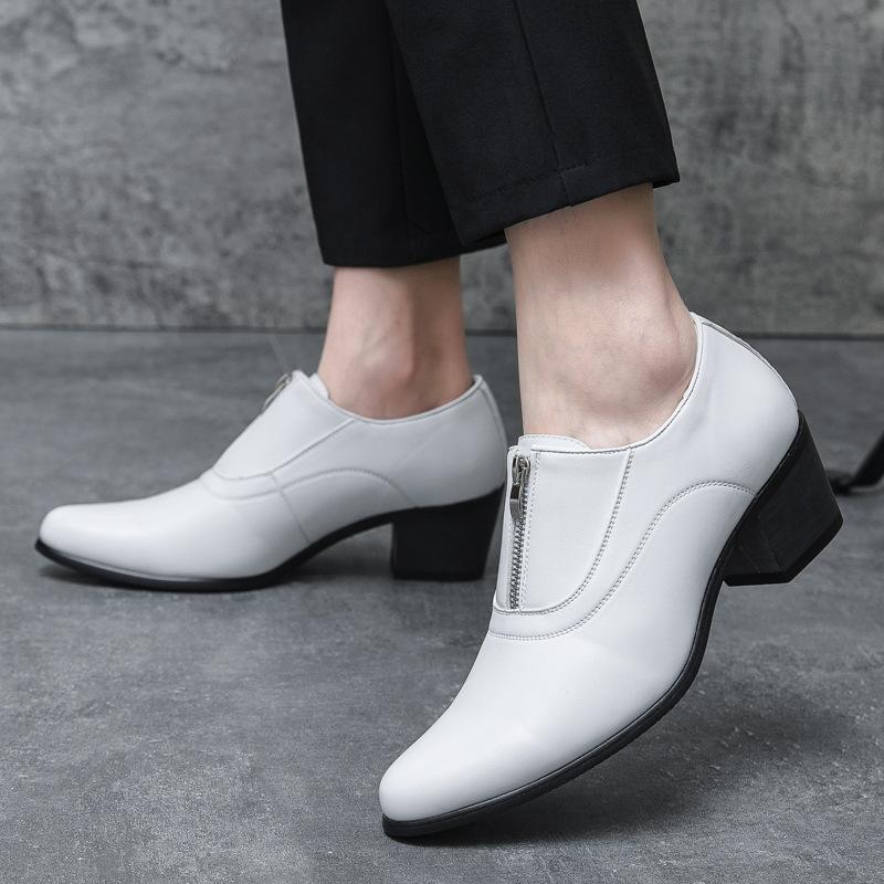 Cross Border High Heel Leather Shoes Men's Wedding Banquet Formal Men's Shoes 37 Size Fashionable High Heels Stylist Shoes Zipper Men