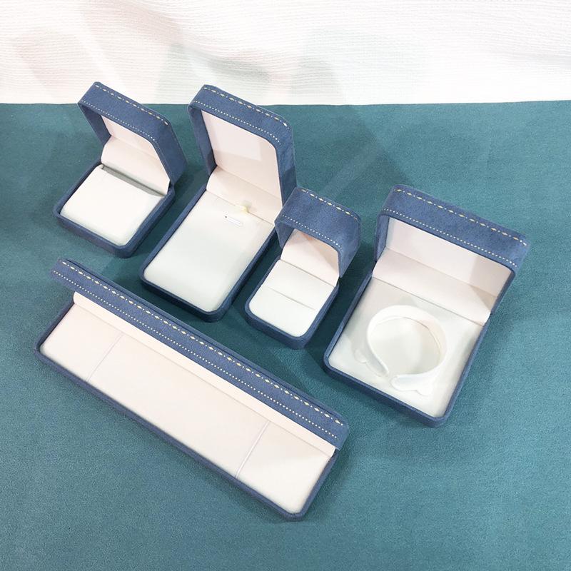 Lake Blue Rounded Corner Faux Leather Jewelry Box, Fashionable Pearl Jewelry Packaging Box, Jewelry Box, Ring Box, Earring Box, New