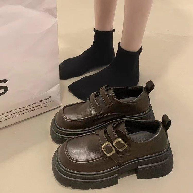 Thick-Soled British-Style Small Leather Shoes for Women 2024 Autumn and Winter New Platform Loafers Versatile Work Clothing Work Shoes