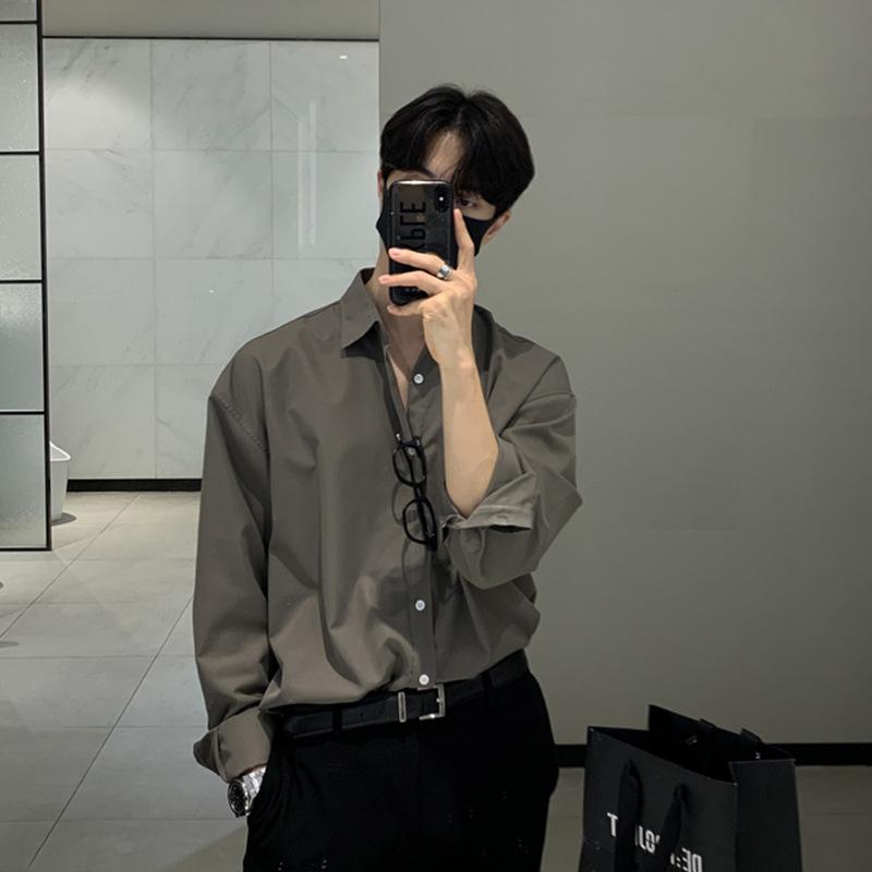 British Yuppie Men's Shirt Men's Long-sleeved High-end Sense Grey Light Mature Style Suit oversize Trendy Inner Shirt