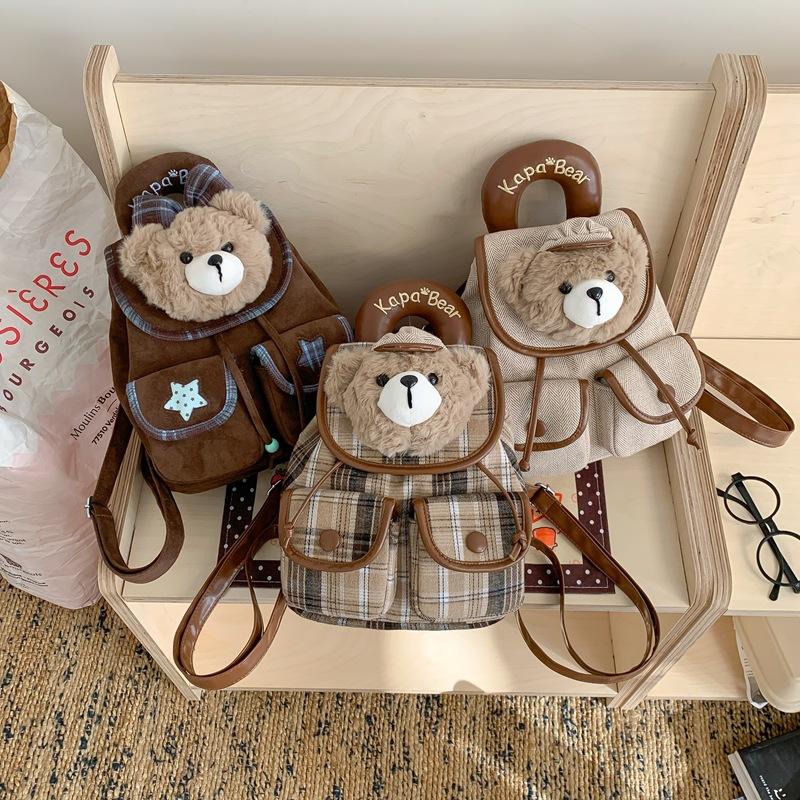 Plush Hat Bear Head Flip-Top Backpack, High-Looking and Sweet-Looking Bag for Girls, Exquisite and Cute Casual Small Backpack
