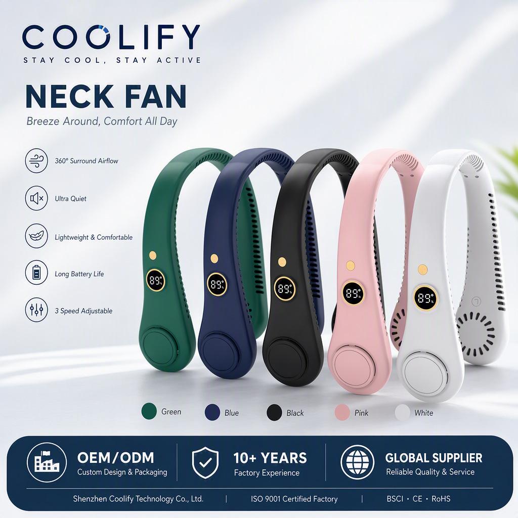 New digital display bladeless neck fan, USB rechargeable, portable, lazy person's digital display sports folding mini fan