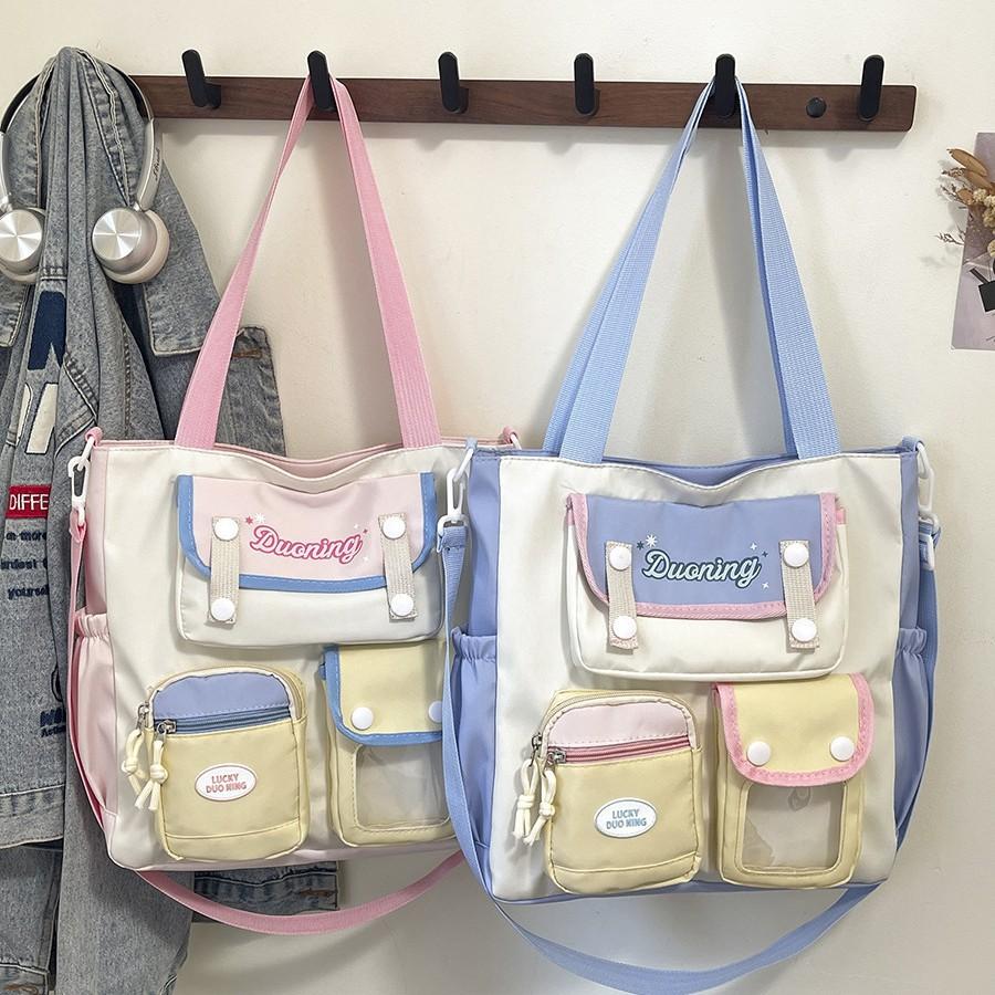 Macaron Tote Bag for Women, Multi-pocket Design with Transparent Window, Large Capacity Handbag and Crossbody Bag, Macaron Bag