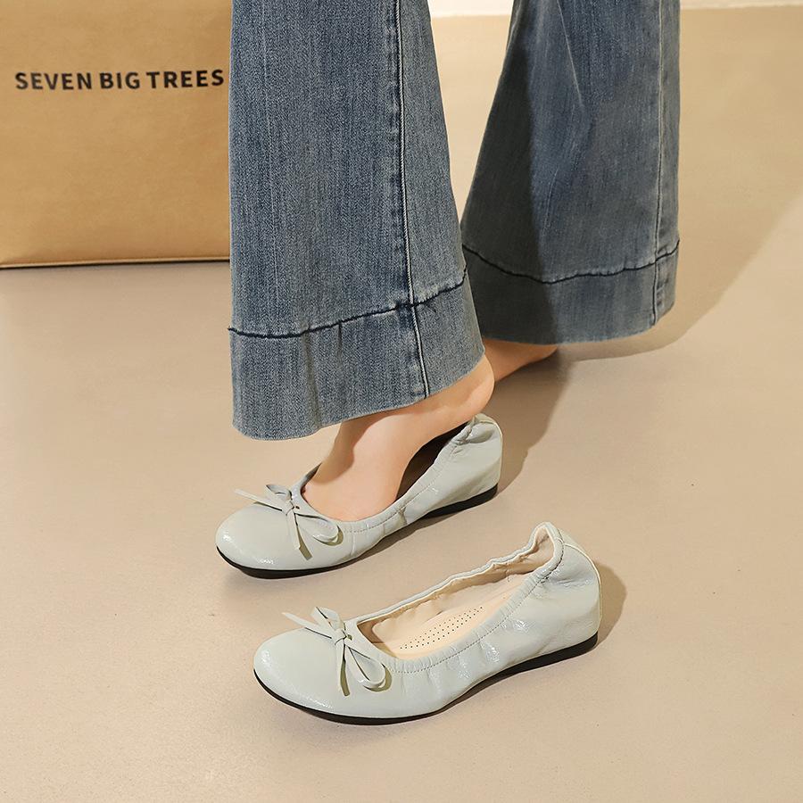 135-H167 French-style sweet bow round-toe slip-on height-increasing shallow-heel soft-soled ballet-style women's shoes