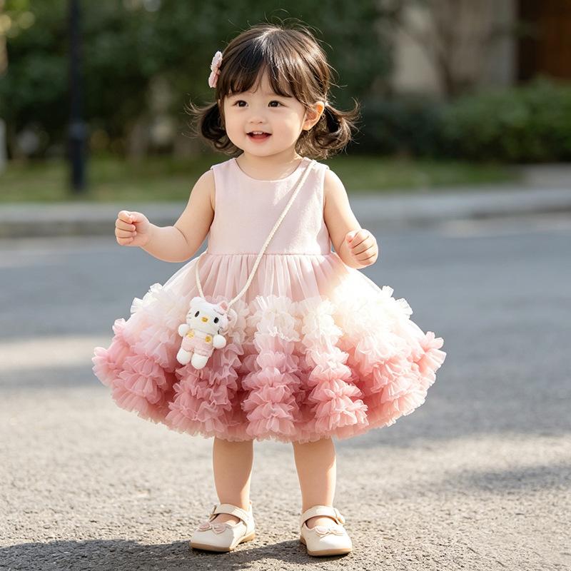 Girls' Summer Clothing 2026 New Gradient Sleeveless Dress Children's Summer Stylish Baby Girl Mesh Princess Dress