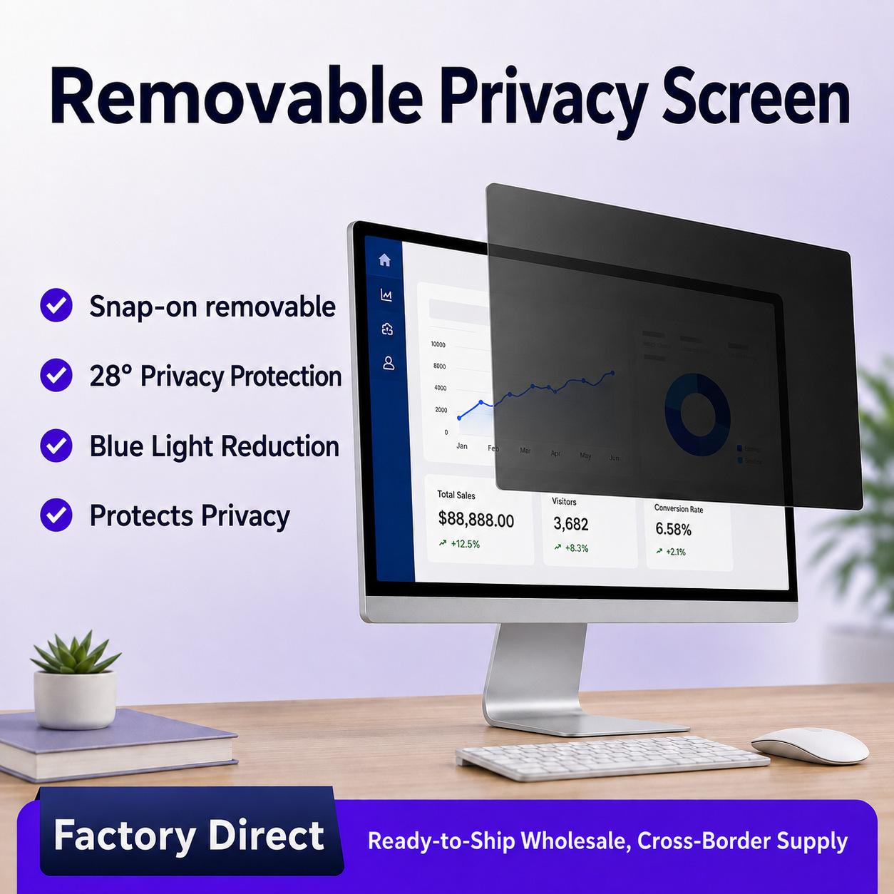 Suitable for desktop computer screens 23.8inch Snap-on 24inch Privacy screen protector universal size 27inch Anti-glare and privacy protection
