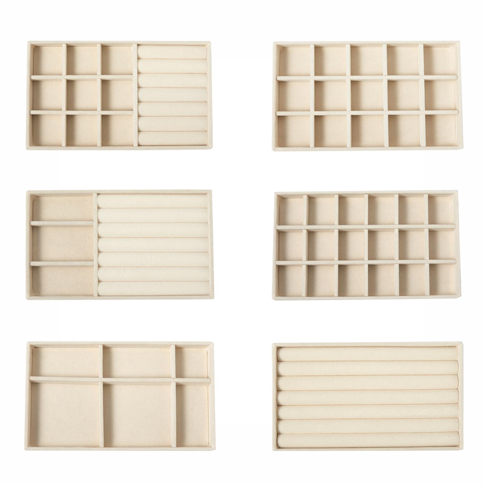 Beige jewelry tray jewelry box storage box ear studs earrings drawer flannel plate