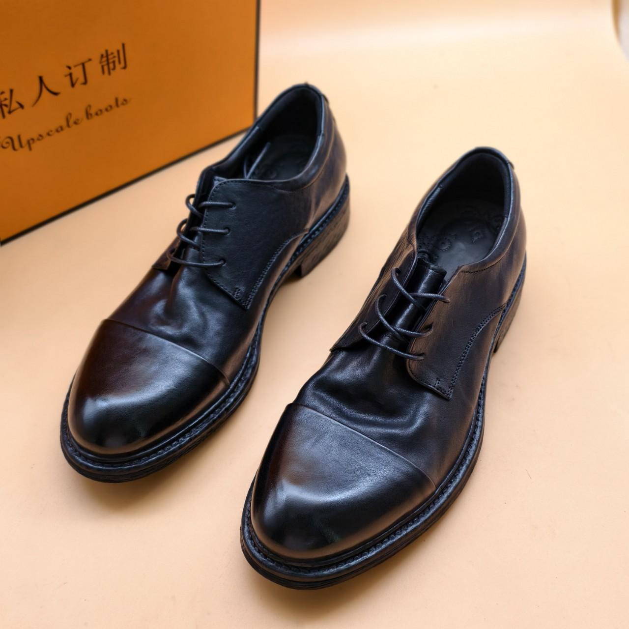 Formal Derby Shoes, High-End Business Leather Shoes for Men, Horsehide Washed Handmade Genuine Leather Men's Shoes, Three-Piece Soft Sole Men's Shoes