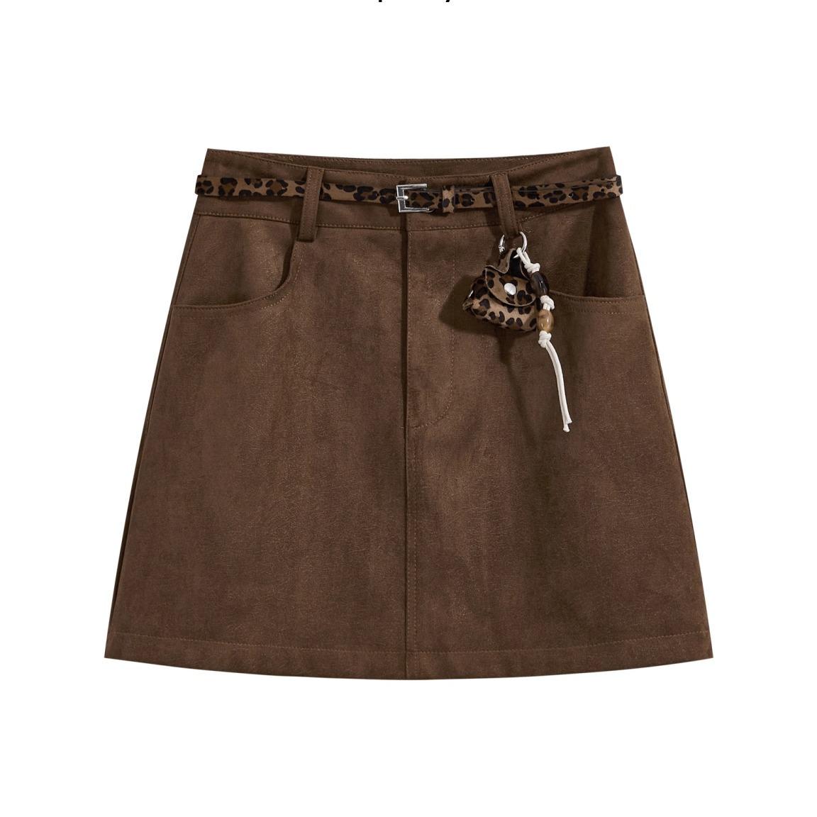 Korean Style Coffee-Colored Suede Skirt for Women, Plus Size, Thickened High-Waisted A-Line Bodycon Skirt for Spring and Autumn, Short Skirt for Trendy Girls