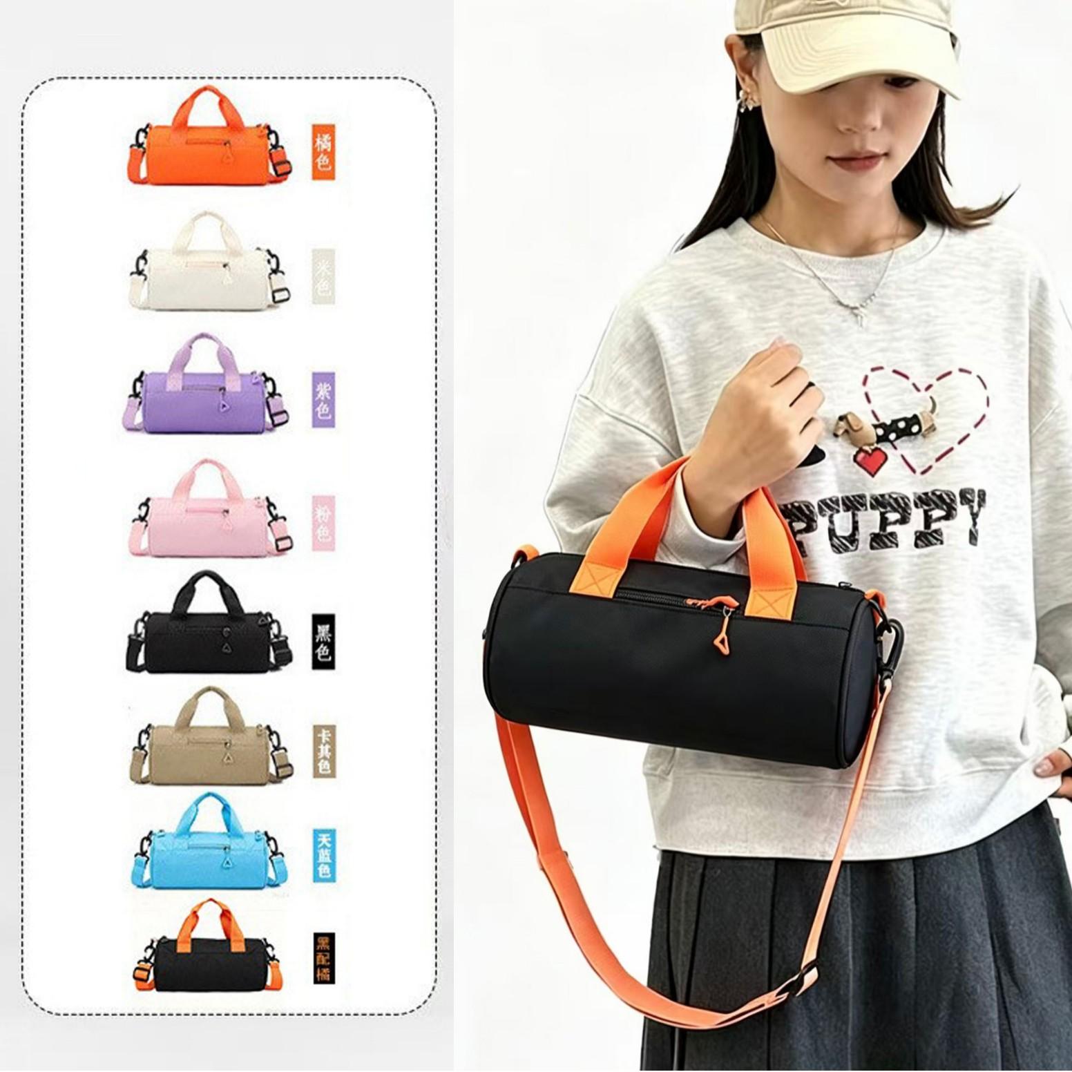 Cross-border best-selling small fitness bag with logo printing, cylindrical luggage bag, sports tote bag, shoulder bag, travel bag