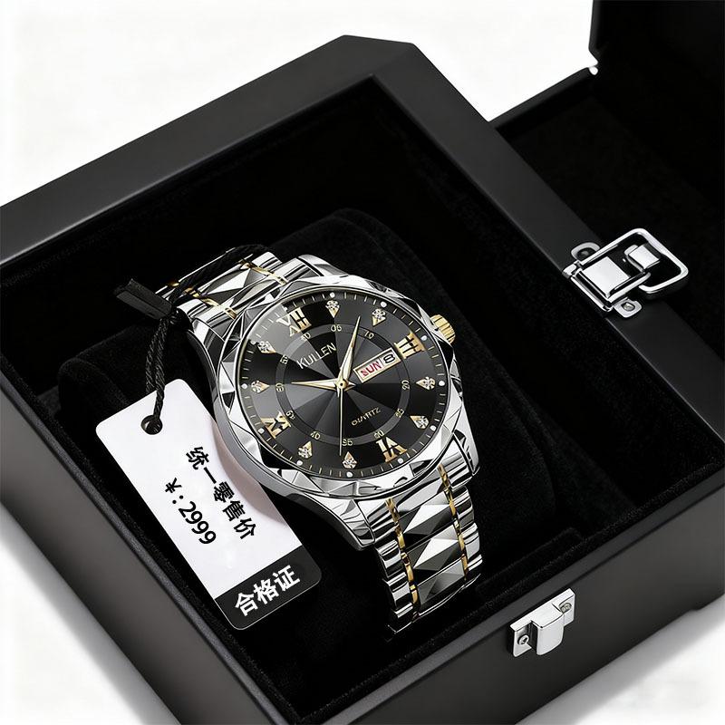 New Dual-Calendar Men's Business Watch, High-End Luminous Diamond-Encrusted British Watch, Popular Men's Fully Automatic Watch
