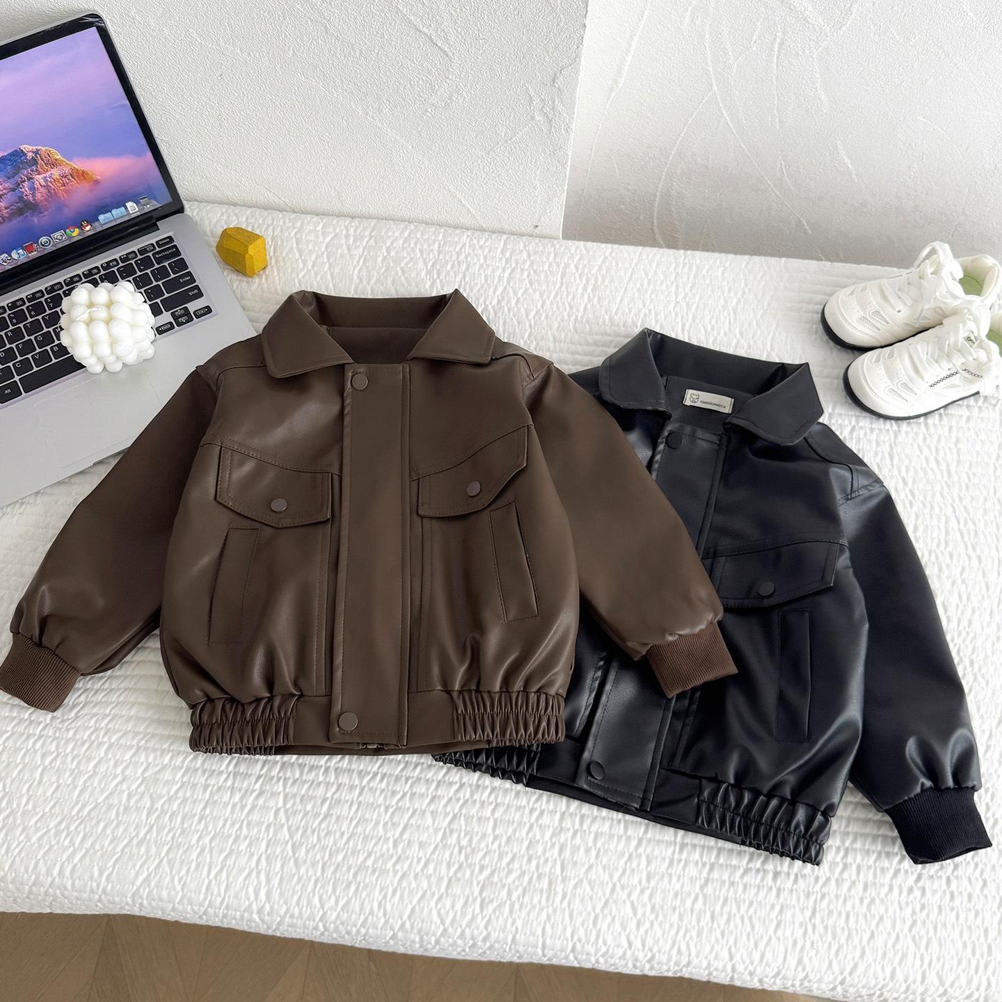 Boys' leather jacket, children's 2026 new spring and autumn stylish trendy streetwear, Korean-style baby jacket