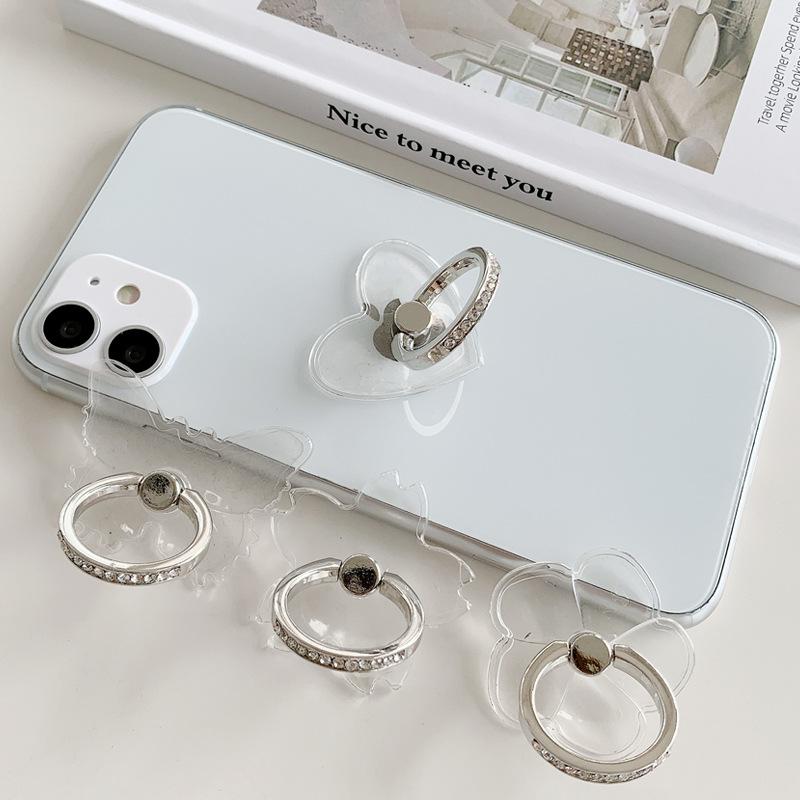 Silver Diamond Ring Buckle Metal Ring Electroplated White Steel Half Circle Diamond Transparent Mobile Phone Holder Dot Diamond Ring Holder