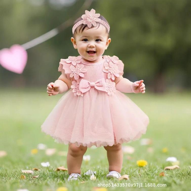 Summer Baby Dress, Baby Girl's One-Piece Dress, Fashionable Princess Dress, Pit Bow Dress, Girl's Cake Dress