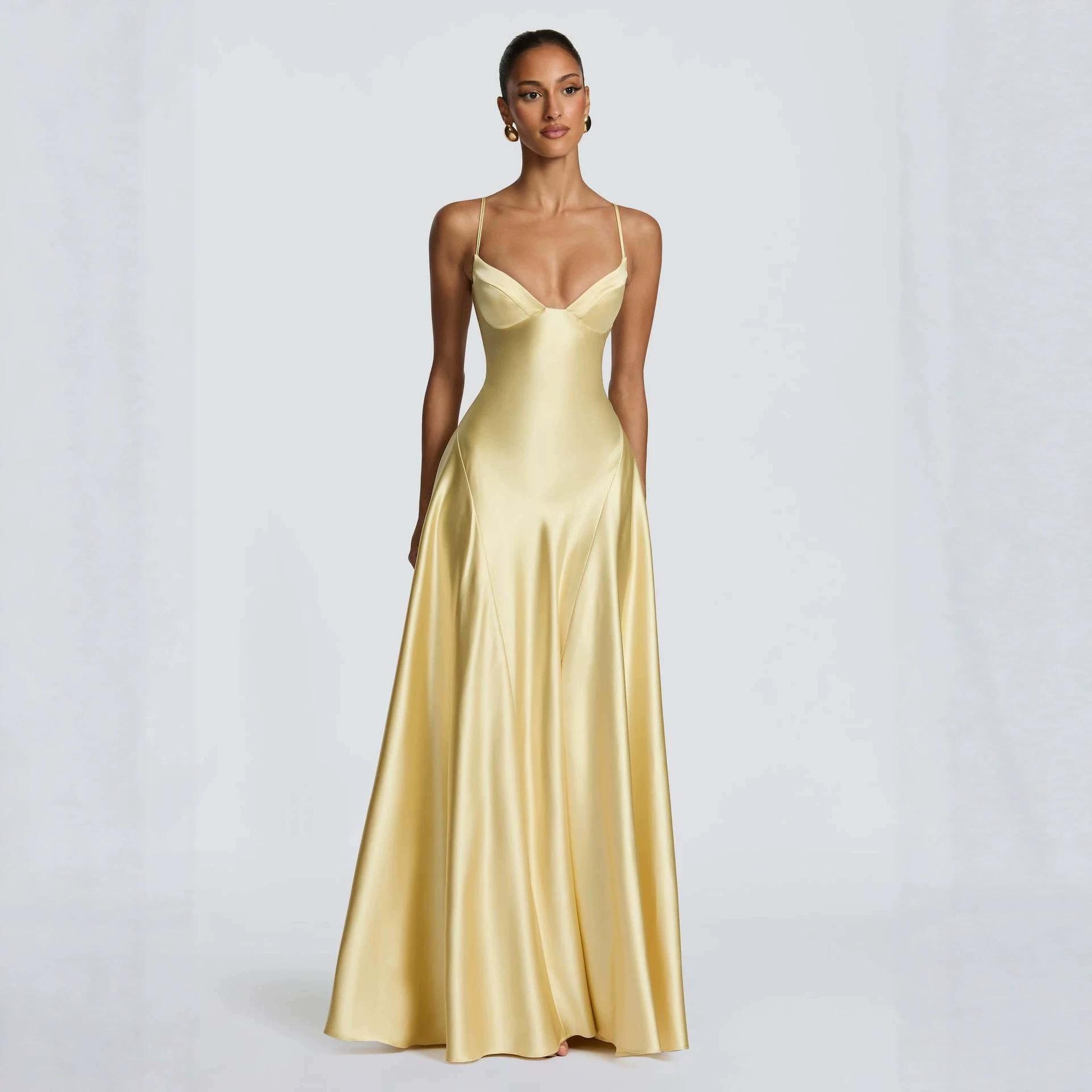 2026 Cross-Border Amazon Elegant Women's Satin Backless Gown Sleeveless Bodycon Strapless Dress